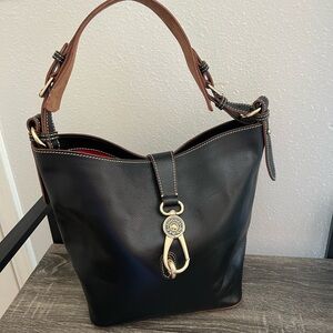 Dooney & Bourke Black Toscana Leather Lily Bucket Bag